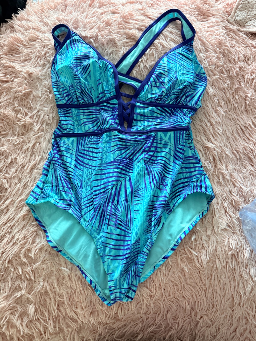 Adore Me Teal One-Piece Swimsuit with Navy Trim
